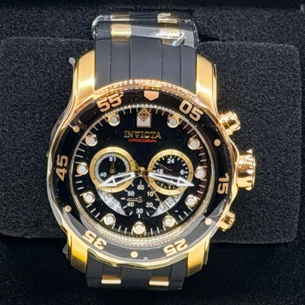Invicta Gold and Black Pro Diver Chronograph Watch #6981 with Heavy  Black Case